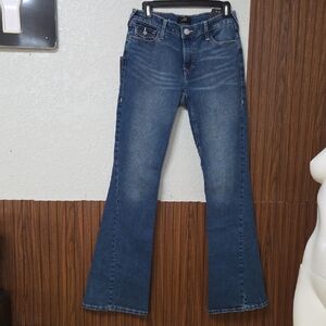 True Religion Women's Dark Blue Flare Jeans | Mid Rise Bootcut Denim.